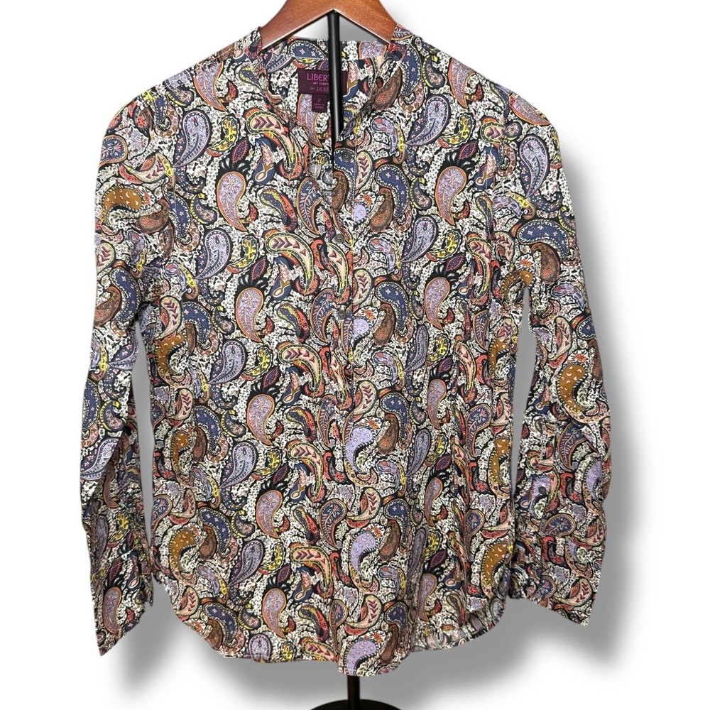 J. Crew Liberty Arts Fabric Eastern Voyage Purple Paisley Popover Blouse Size 2